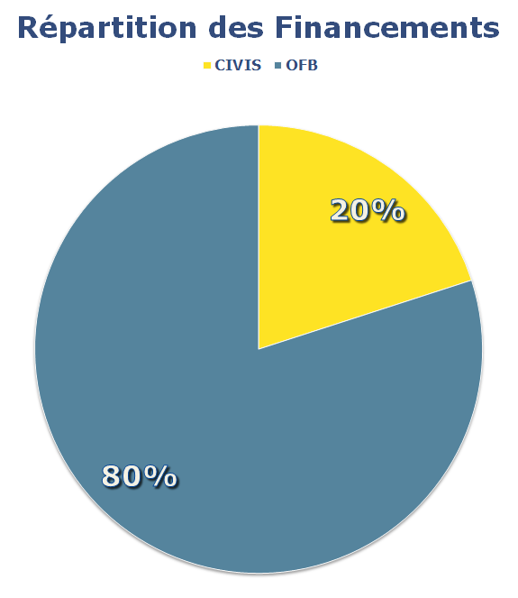 camembert de répartition des financements en pourcentages