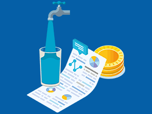 illustration 2d isométrique représentant la tarification de l'eau potable